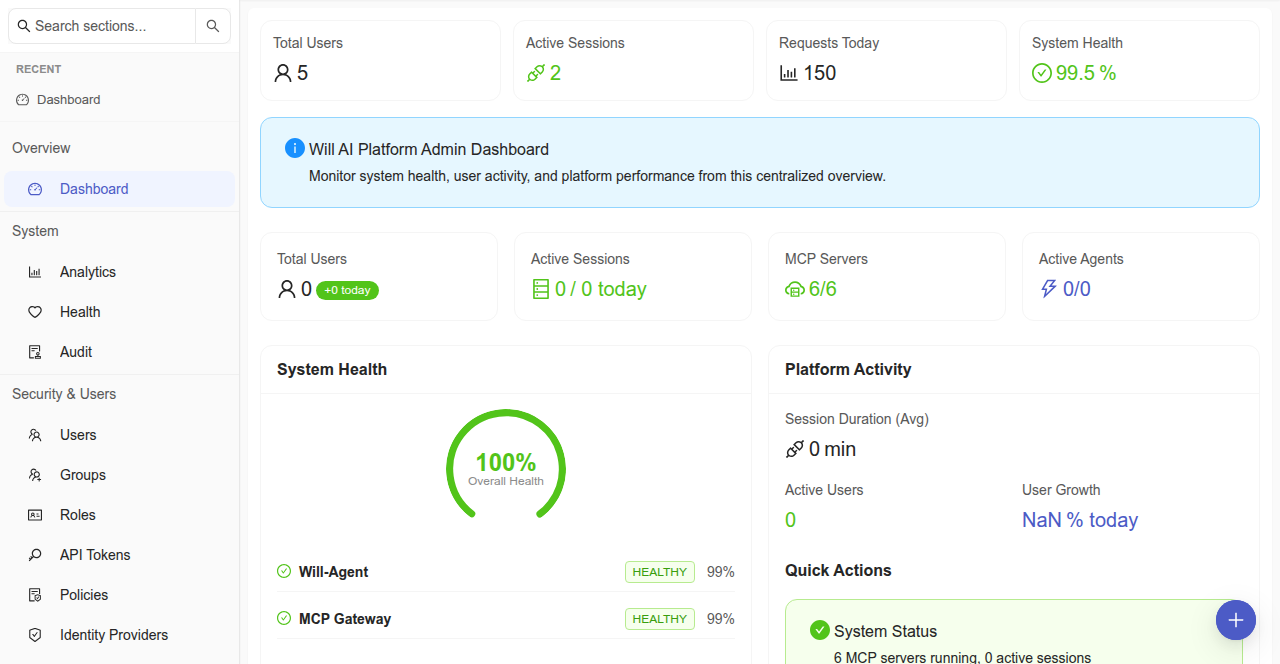 Will administration home dashboard